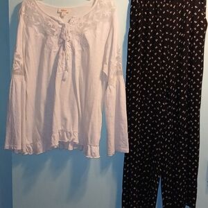 Style & Co. White Lace Top and Black Floral Pants